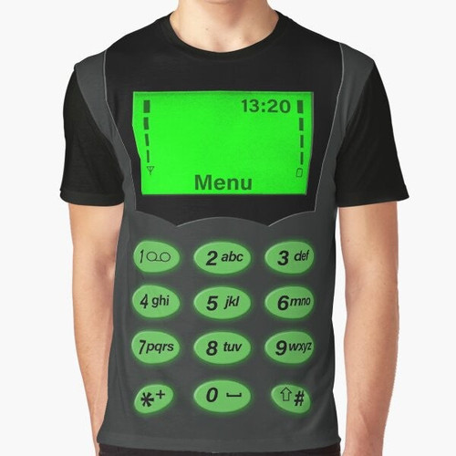Vintage phone keypad design on a green graphic t-shirt