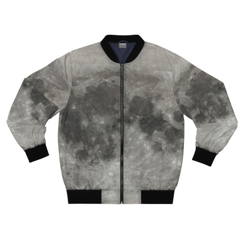 Bomber jacket featuring a detailed lunar surface texture design, perfect for space enthusiasts.