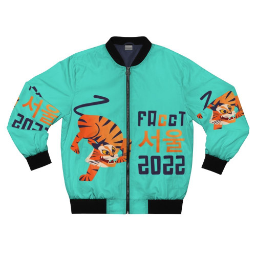 ACM FAccT teal bomber jacket with conference logo