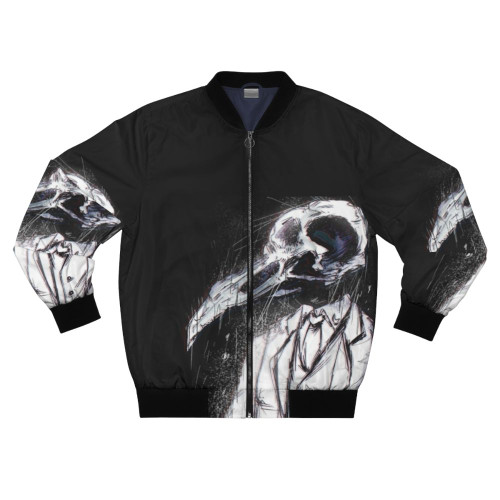 Moon Knight inspired bomber jacket with detailed animal and bird skull designs