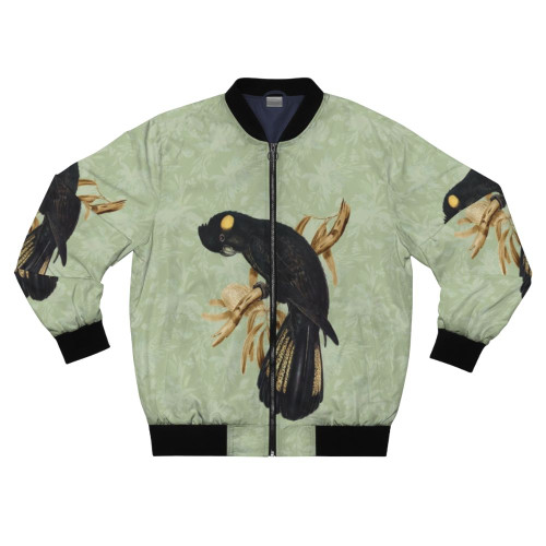 Vintage bomber jacket featuring a yellow-tailed black cockatoo, an iconic Australian bird species.