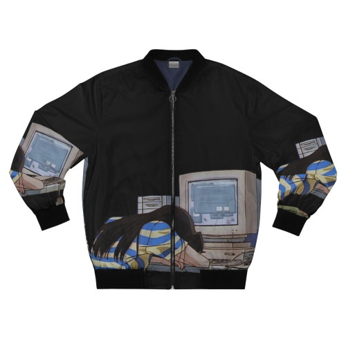 Vaporwave anime-inspired bomber jacket with computer and vaporwave design elements