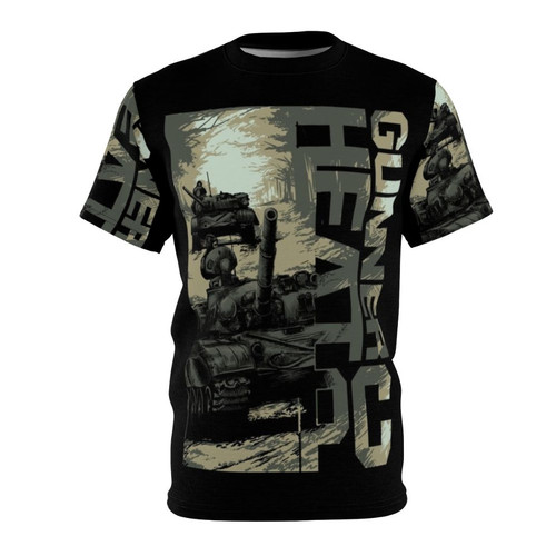 T-shirt featuring a realistic depiction of a T72 tank convoy from the video game GHPC.