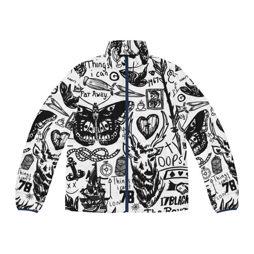 Tattoo Collage Puffer Jacket featuring One Direction inspired designs