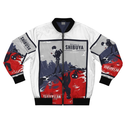 Persona Shibuya Metaverse Bomber Jacket featuring iconic characters from the Persona videogame series