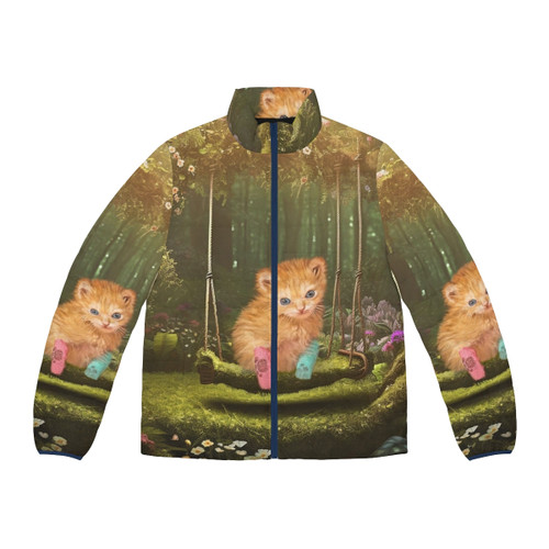 Tater Tot the cat wearing a cozy puffer jacket