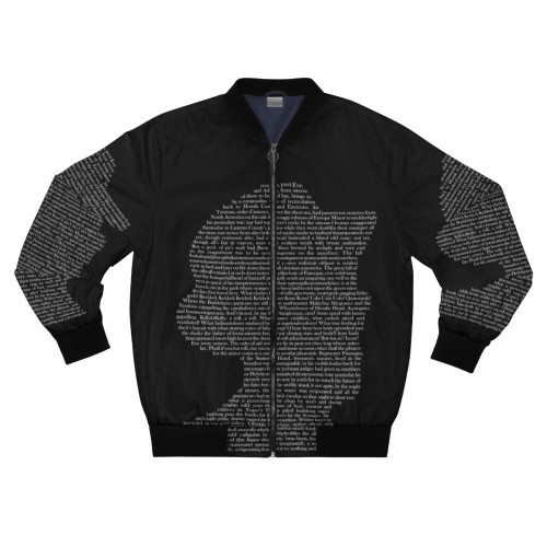 A bomber jacket featuring the iconic cover of James Joyce's Finnegans Wake, a masterpiece of Irish literature.