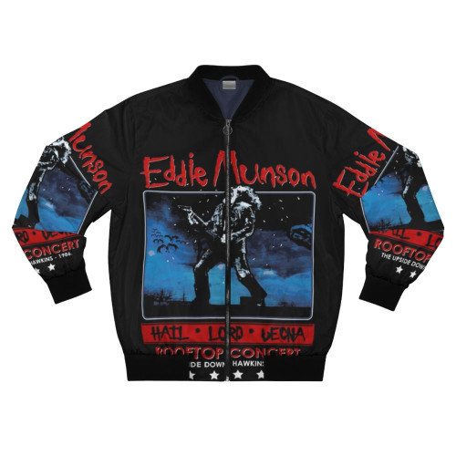 Eddie Munson wearing a retro bomber jacket inspired by his rooftop concert in Stranger Things Season 4