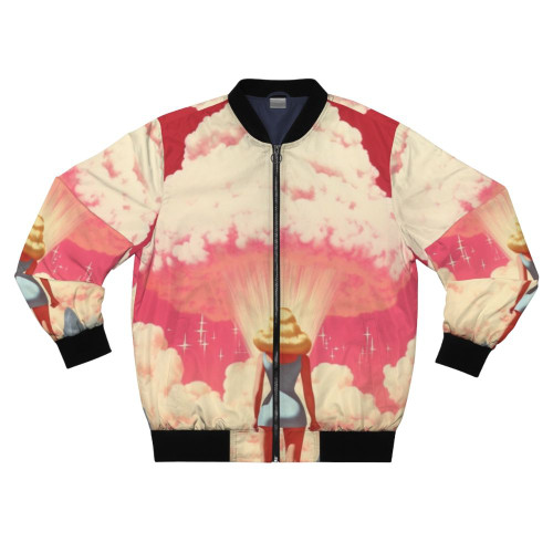 BARBENHEIMER 2023 Retro Bomber Jacket with Barbie and Oppenheimer graphics