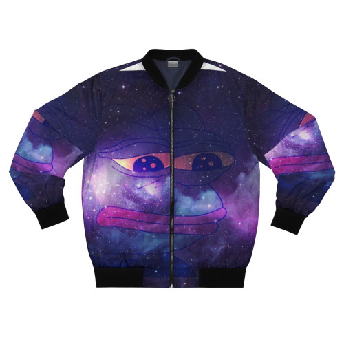 Rare and unique Galaxy Pepe the Frog bomber jacket with a vibrant, memetic design.