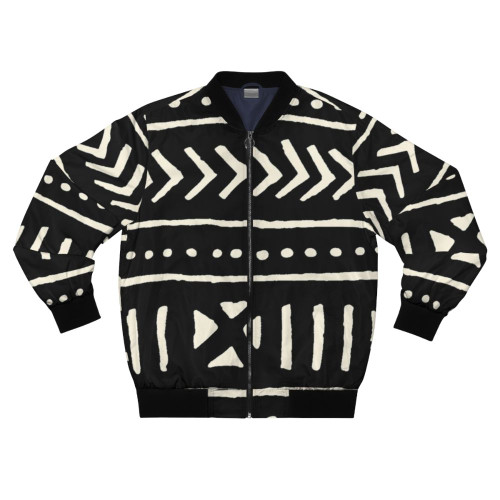 African Mud Cloth Black and White Bomber Jacket