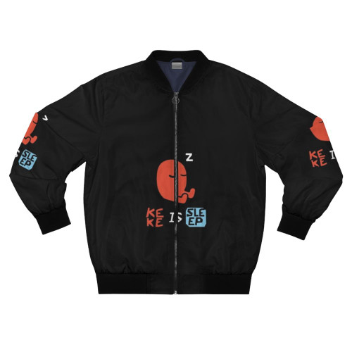 Keke Is Sleep themed bomber jacket with a puzzle game design
