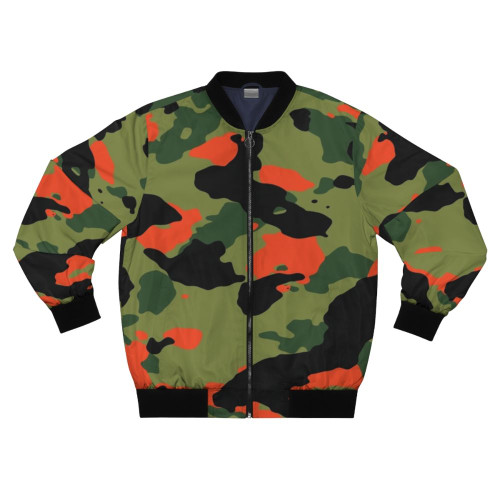 Orange and green camouflage pattern bomber jacket