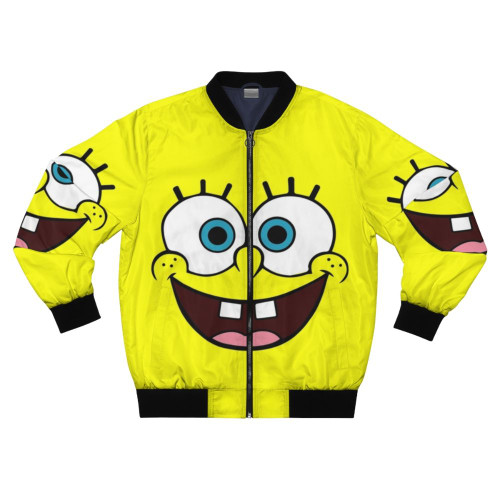 Spongebob cartoon character printed on a yellow bomber jacket