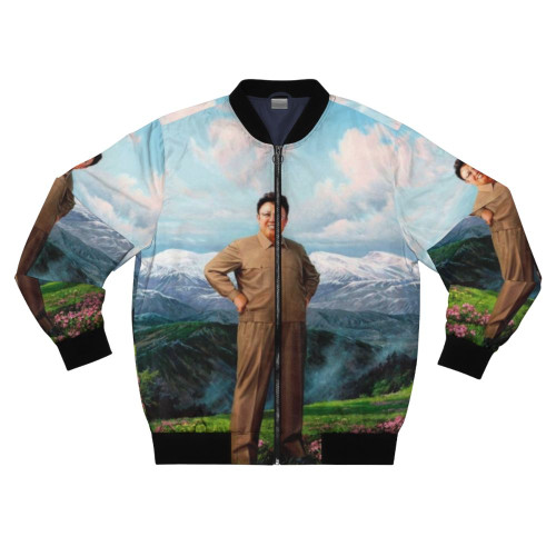 Kim Jong Il inspired bomber jacket with North Korea leader humor design