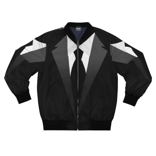 A model wearing a stylish bomber jacket