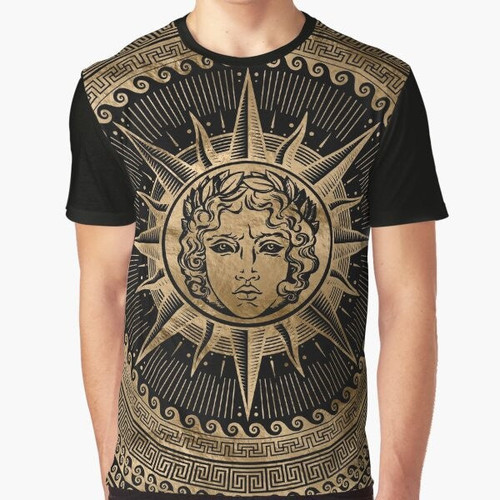 Golden Apollo Sun God on Greek Key Ornament Graphic T-Shirt