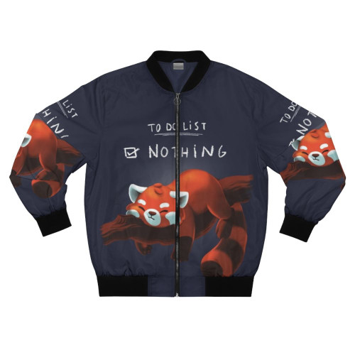Cute and fluffy red panda printed on a bomber jacket, with the text "To Do List: Nothing"