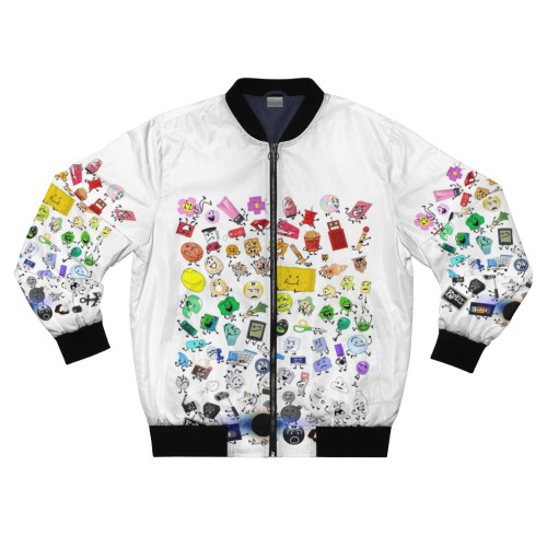 BFDI and TPOT characters printed on a black bomber jacket