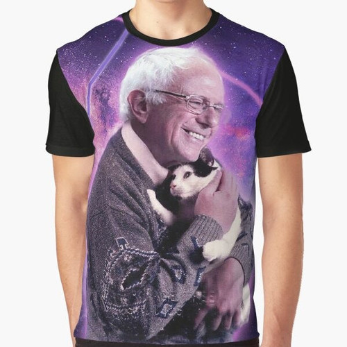 Bernie Sanders cat in space halftone graphic t-shirt