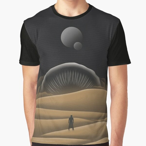 Dune Arrakis sci-fi graphic t-shirt featuring the iconic sandworm of the planet Arrakis