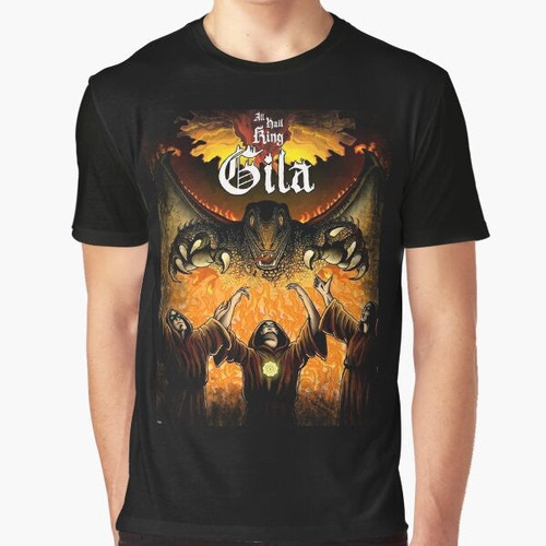 King Gila graphic t-shirt featuring a dragon-inspired design with the band name "King Gizzard and the Lizard Wizard"