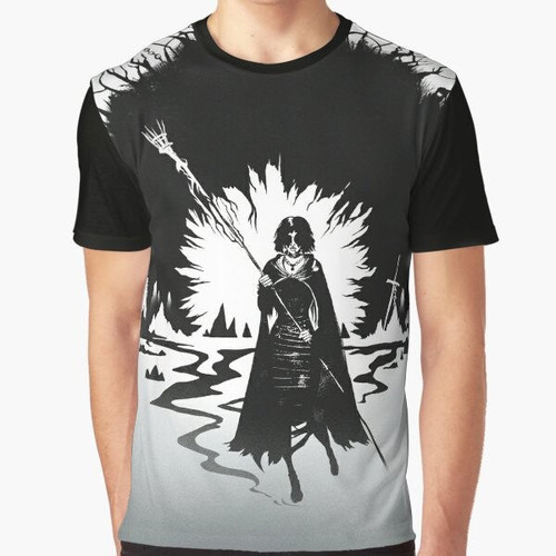 "The Maiden in Black" graphic t-shirt featuring characters and imagery from the Dark Souls series
