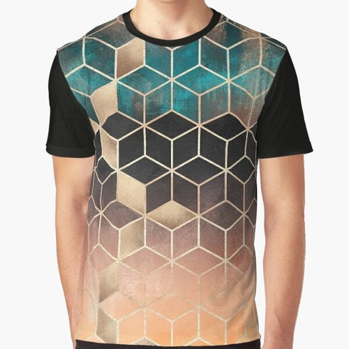 Ombre geometric cubes pattern graphic t-shirt