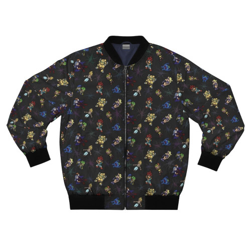 Chrono Trigger Inspired Bomber Jacket with characters Marle, Frog, Magus, Lucca, Nu, Ayla, and Robo