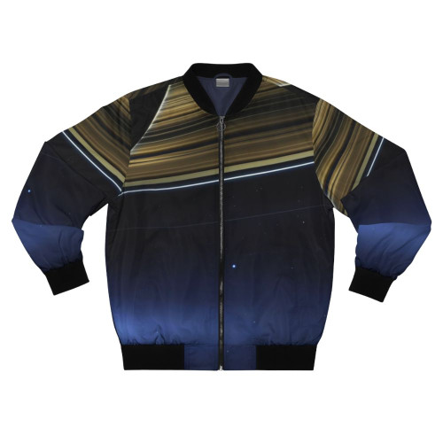 NASA Cassini Saturn Bomber Jacket featuring the famous "Pale Blue Dot" image from the Voyager 1 spacecraft