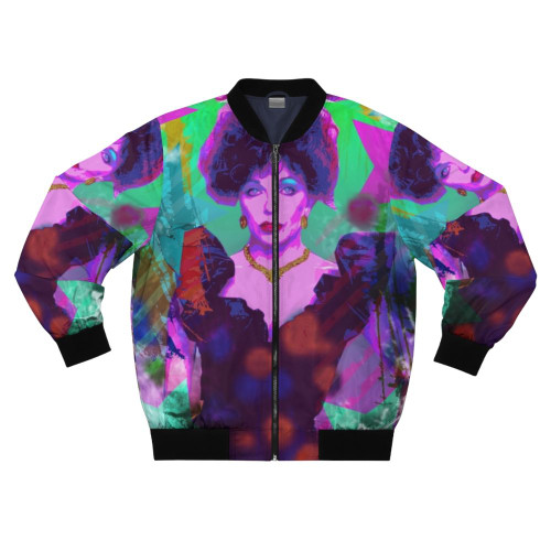 A stylish women's bomber jacket inspired by the iconic Dame Joan Collins, featuring a classic design and LGBTQ+ friendly aesthetic.