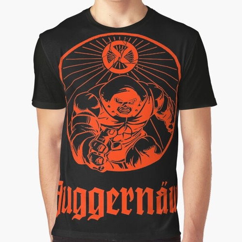 Anesthetic Juggernaut graphic t-shirt with super strength parody design