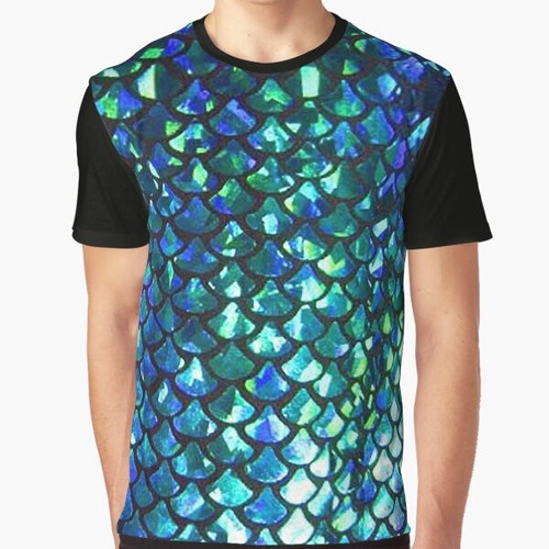 Shimmery mermaid fish scales graphic t-shirt