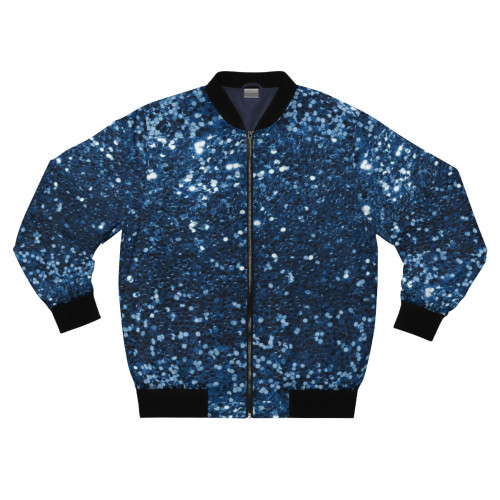 Navy blue bomber jacket with a glitter simulated look
