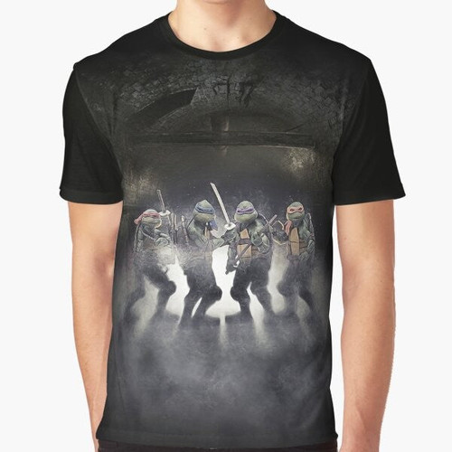 Vintage Ninja Turtles graphic t-shirt featuring Michelangelo, Donatello, Raphael, and Leonardo