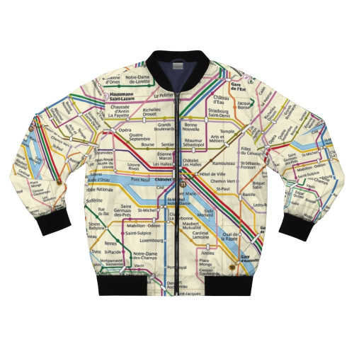 Colorful Paris Metro Map Printed on a Stylish Bomber Jacket