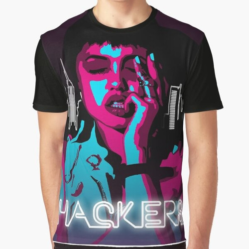 Angelina Jolie in "Hackers" 90s Neon Glow Graphic T-Shirt