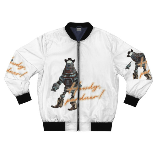 Fallout New Vegas Primm Slim Bomber Jacket, featuring a western-style design with the "Howdy Pardner" slogan.