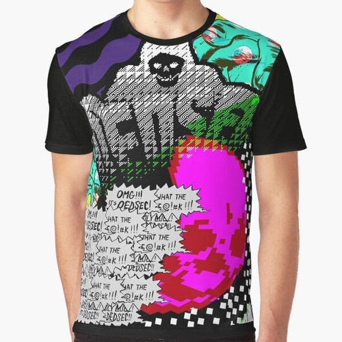 Dedsec graphic t-shirt with logo and characters from the video game Watch Dogs