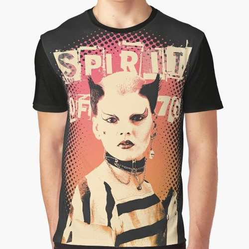 Punk rock graphic t-shirt featuring the iconic Soo Catwoman design, representing the UK punk scene.