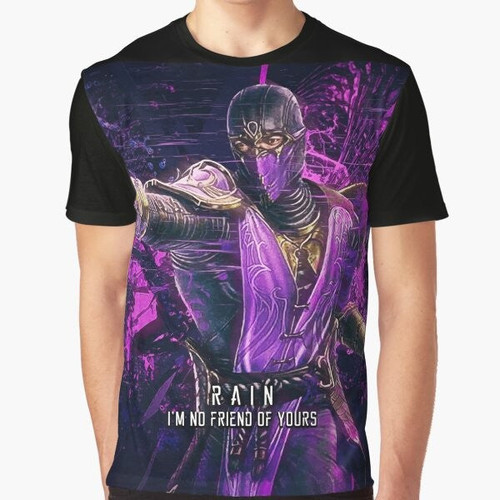 Mortal Kombat Rain Graphic T-Shirt featuring characters and imagery from the popular video game franchise