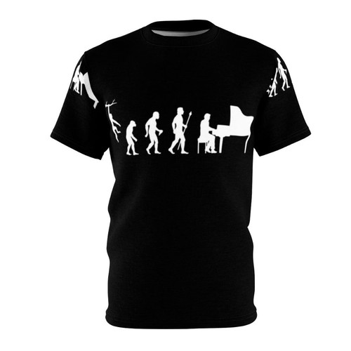 Funny t-shirt featuring the evolution of a piano player