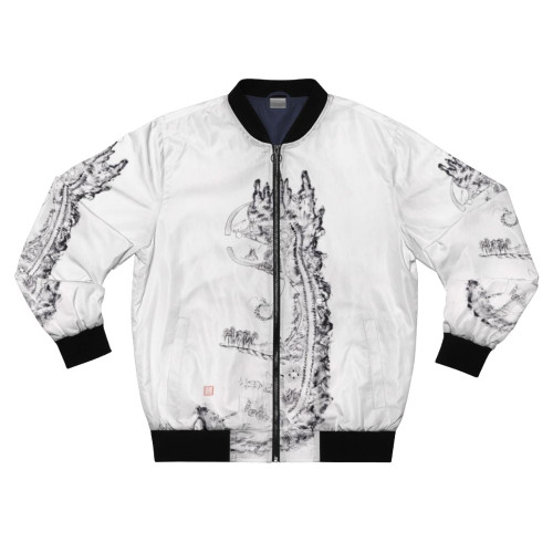 Daoist Nei Jing Tu chart of inner alchemy landscape art print on bomber jacket