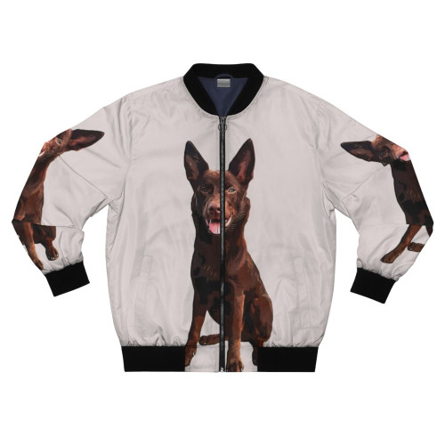 Australian Kelpie dog breed portrait on a retro-style bomber jacket
