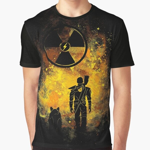 Fallout Wasteland Art Graphic T-Shirt featuring Dogmeat and post-apocalyptic elements