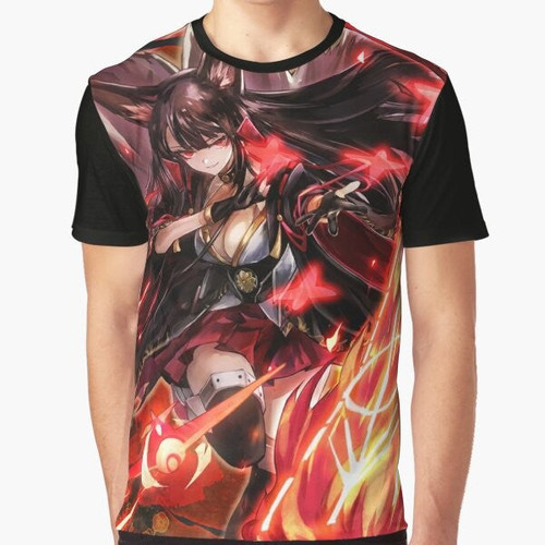 Akagi from Azur Lane anime, a kitsune or fox girl, wearing a graphic t-shirt design