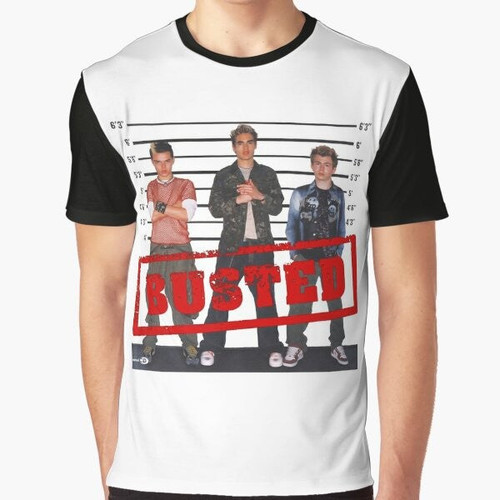 Busted 2002 Graphic T-Shirt featuring the band members Charlie Simpson, Matt Willis, and James Bourne