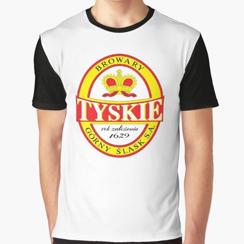 Tyskie Polish Beer Graphic T-Shirt with Polish Eagle Coat of Arms