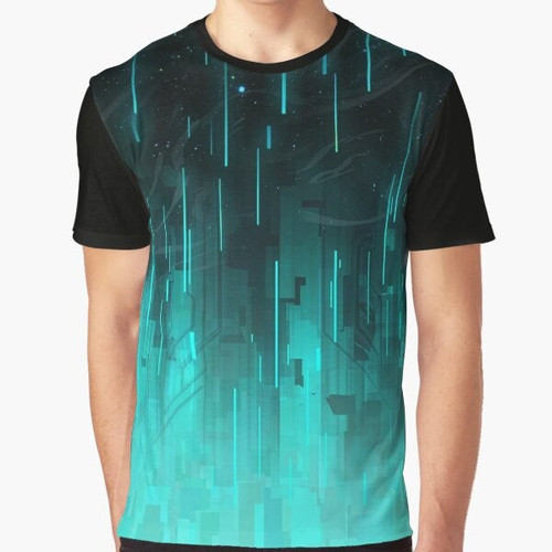 Reach Cyberpunk Geometric T-Shirt with a blue, sea, sky, and star pattern design