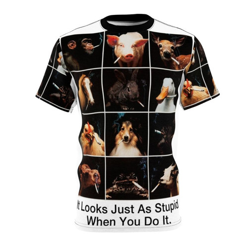 Anti-smoking message t-shirt design featuring smoking animals
